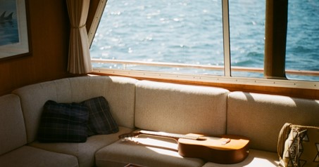 Interior of boat showing upholstery work